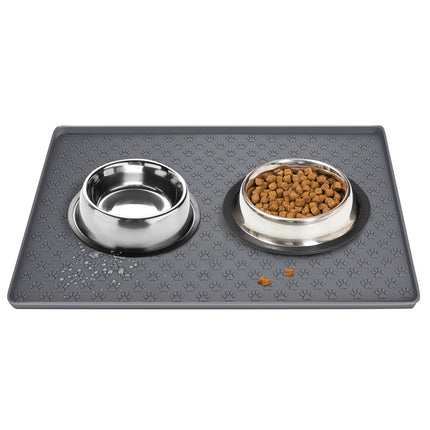 Darzheoy Dog Food Mat, Waterproof Dog Bowl Mat, Silicone Dog Mat for Food and Water, Pet Food Mat with Edges, Nonslip Dog Feeding Mat, Dog Food Mats for Floors Gray.