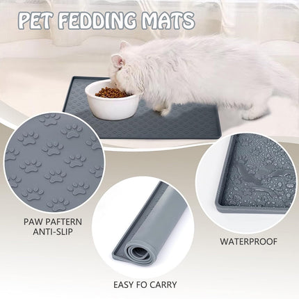Darzheoy Dog Food Mat, Waterproof Dog Bowl Mat, Silicone Dog Mat for Food and Water, Pet Food Mat with Edges, Nonslip Dog Feeding Mat, Dog Food Mats for Floors Gray.