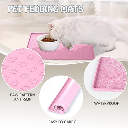 Darzheoy Dog Food Mat, Waterproof Dog Bowl Mat, Silicone Dog Mat for Food and Water, Pet Food Mat with Edges, Nonslip Dog Feeding Mat, Dog Food Mats for Floors Pink.