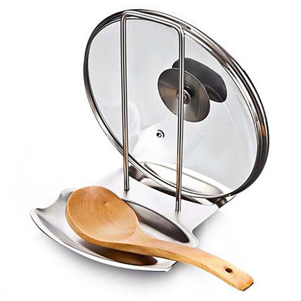 Chmadoxn Lid and Spoon Rest Shelf, Pot Lid Organizer, 304 Stainless Steel Pan Pot Cover Lid Rack Stand Organizer, Pan Lid Organizer Storage Soup Spoon Rests Utensils Kitchen Tool.
