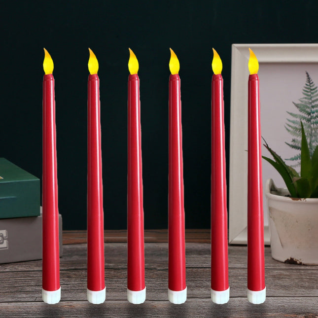Darzheoy 6 Pcs Flameless Taper Candles with Remote, 10.8 inches Plastic Red LED CandleSticks with Flickering Light, Battery Operated Window Candles for Christmas Decoration Red.