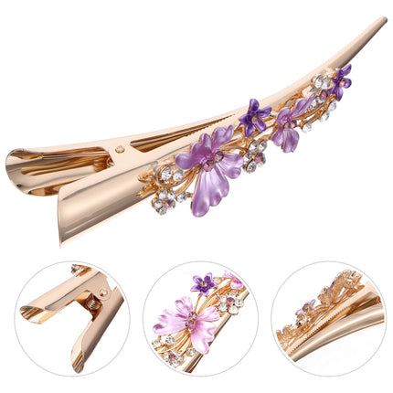 KALLORY Metal Flower Clip Large Hair Barrettes Rhinestone Alligator Hair Clips for Women Accessories Party Festival Style Purple.