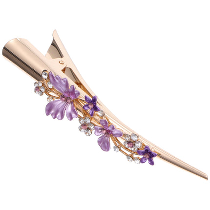 KALLORY Metal Flower Clip Large Hair Barrettes Rhinestone Alligator Hair Clips for Women Accessories Party Festival Style Purple.