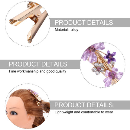 KALLORY Metal Flower Clip Large Hair Barrettes Rhinestone Alligator Hair Clips for Women Accessories Party Festival Style Purple.