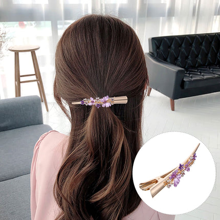 KALLORY Metal Flower Clip Large Hair Barrettes Rhinestone Alligator Hair Clips for Women Accessories Party Festival Style Purple.