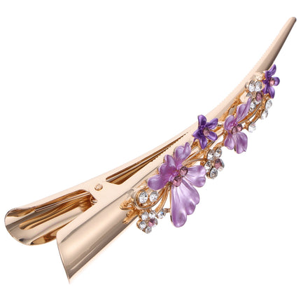 KALLORY Metal Flower Clip Large Hair Barrettes Rhinestone Alligator Hair Clips for Women Accessories Party Festival Style Purple.