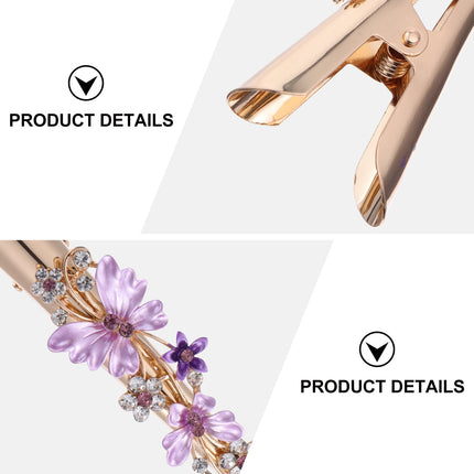 KALLORY Metal Flower Clip Large Hair Barrettes Rhinestone Alligator Hair Clips for Women Accessories Party Festival Style Purple.