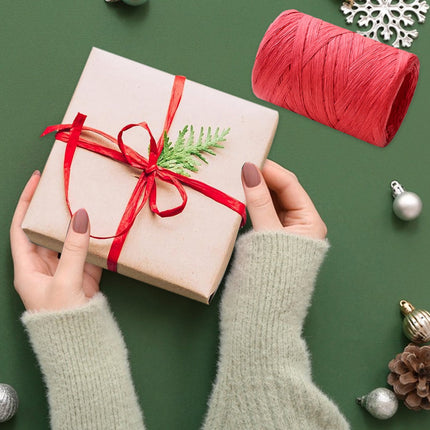 Darzheoy Raffia Ribbon, Christmas Gift Wrapping Raffia Paper String Ribbon Packing Paper Twine for Craft DIY Supply Christmas, 328ft Red.