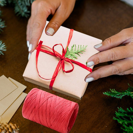 Darzheoy Raffia Ribbon, Christmas Gift Wrapping Raffia Paper String Ribbon Packing Paper Twine for Craft DIY Supply Christmas, 328ft Red.