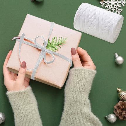 Darzheoy Raffia Ribbon, Christmas Gift Wrapping Raffia Paper String Ribbon Packing Paper Twine for Craft DIY Supply Christmas, 328ft White.