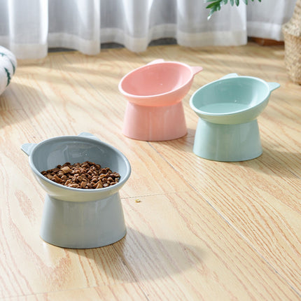 Darzheoy Raised Cat Food Bowl 15 Degrees Elevated Cat Bowls Anti Vomiting Tilted Raised Cat Food Bowl Plastic Slanted Stand Bowls for Pet Feeder Light Blue.
