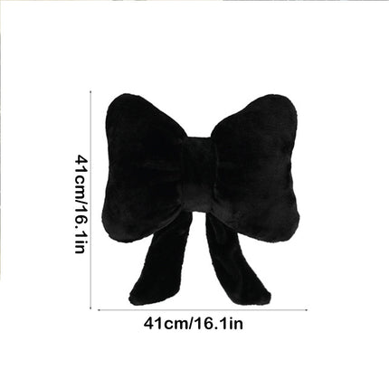 Darzheoy Bow Shaped Throw Pillow Soft Stuffed Bow Christmas Decorations Soft Furry Bow Throw Pillows Cute Bowknot Plush Pillow Home Decor for Couch Living Room Bed Black.