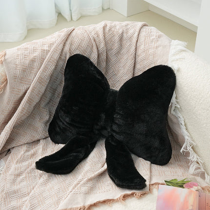 Darzheoy Bow Shaped Throw Pillow Soft Stuffed Bow Christmas Decorations Soft Furry Bow Throw Pillows Cute Bowknot Plush Pillow Home Decor for Couch Living Room Bed Black.
