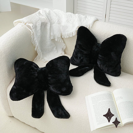 Darzheoy Bow Shaped Throw Pillow Soft Stuffed Bow Christmas Decorations Soft Furry Bow Throw Pillows Cute Bowknot Plush Pillow Home Decor for Couch Living Room Bed Black.