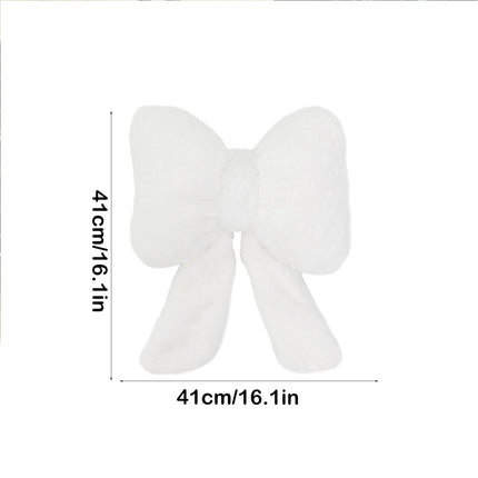 Darzheoy Bow Shaped Throw Pillow Soft Stuffed Bow Christmas Decorations Soft Furry Bow Throw Pillows Cute Bowknot Plush Pillow Home Decor for Couch Living Room Bed White.