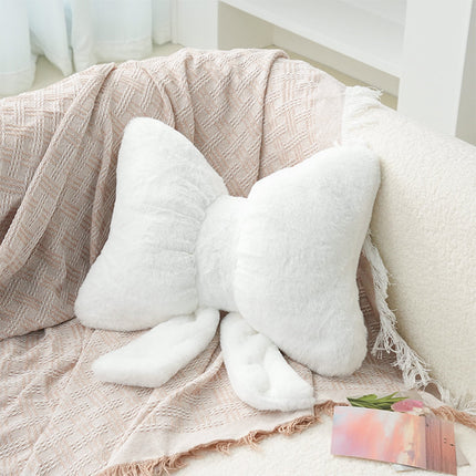 Darzheoy Bow Shaped Throw Pillow Soft Stuffed Bow Christmas Decorations Soft Furry Bow Throw Pillows Cute Bowknot Plush Pillow Home Decor for Couch Living Room Bed White.