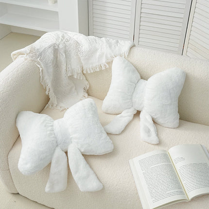 Darzheoy Bow Shaped Throw Pillow Soft Stuffed Bow Christmas Decorations Soft Furry Bow Throw Pillows Cute Bowknot Plush Pillow Home Decor for Couch Living Room Bed White.
