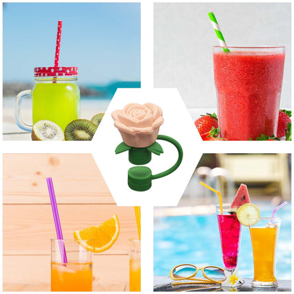 Darzheoy Rose Straw Toppers 10mm, Pink Flower Straw Covers Straw Tips for Tumblers Cup Accessories Tumbler Accessories Beige.