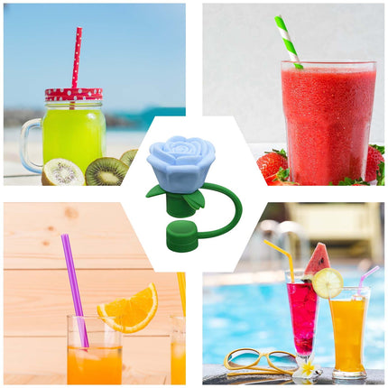 Darzheoy Rose Straw Toppers 10mm, Pink Flower Straw Covers Straw Tips for Tumblers Cup Accessories Tumbler Accessories Blue.