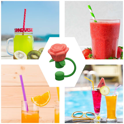 Darzheoy Rose Straw Toppers 10mm, Pink Flower Straw Covers Straw Tips for Tumblers Cup Accessories Tumbler Accessories Orange.