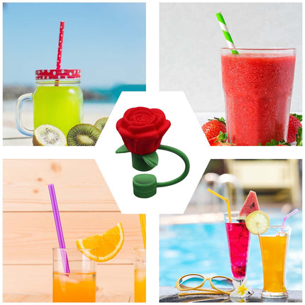 Darzheoy Rose Straw Toppers 10mm, Pink Flower Straw Covers Straw Tips for Tumblers Cup Accessories Tumbler Accessories Red.