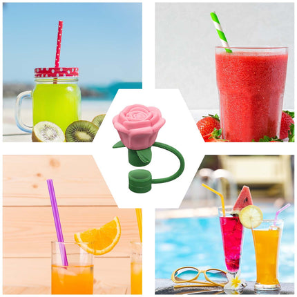 Darzheoy Rose Straw Toppers 10mm, Pink Flower Straw Covers Straw Tips for Tumblers Cup Accessories Tumbler Accessories Watermelon Red.
