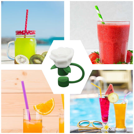 Darzheoy Rose Straw Toppers 10mm, Pink Flower Straw Covers Straw Tips for Tumblers Cup Accessories Tumbler Accessories White.