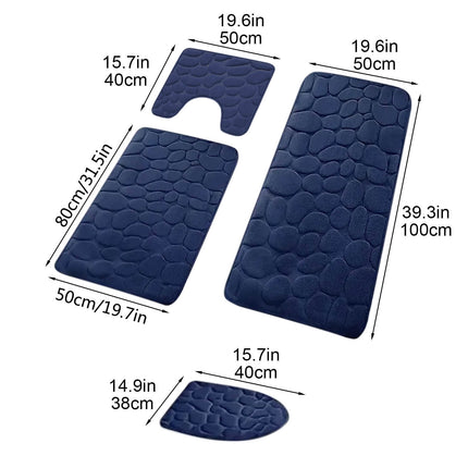 Kdkad Bathroom Rugs Sets 4 Piece, Non Slip Memory Foam Bathroom Rugs, Machine Wash Bathroom Mat Set, Water Absorbent Bath Rug Set for Tub, Toilet and Floor 40*50cmU/15.7*19.7in 50*80cm/19.7*31.5in 50*100cm/19.7*39.3in lid38*40cm/14.9*15.7in J.
