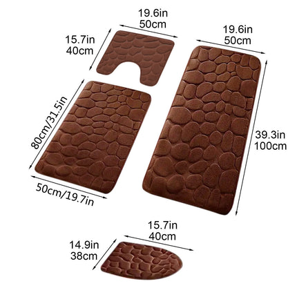 Kdkad Bathroom Rugs Sets 4 Piece, Non Slip Memory Foam Bathroom Rugs, Machine Wash Bathroom Mat Set, Water Absorbent Bath Rug Set for Tub, Toilet and Floor 40*50cmU/15.7*19.7in 50*80cm/19.7*31.5in 50*100cm/19.7*39.3in lid38*40cm/14.9*15.7in K.
