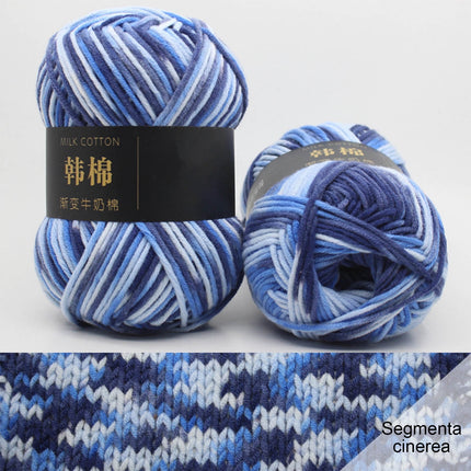AYktou Cotton Yarn - Multicolor Rainbows Yarn,50 gram Skeins,26 Colors Available,7 Strands Of Combed Milk Cotton Crocheting Yarn for Knitting,Crochet,Weaving,Arts & Crafts - Fiesta #O - Blue White.