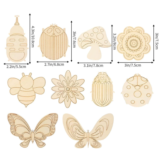 Darzheoy 60Pcs Wood Cutouts Ornaments for Crafts Butterfly Flower Unfinished Wooden Slices DIY Paint Crafts Blank Hanging Embellishment for Painting Spring Holiday Party Supplies Beige.