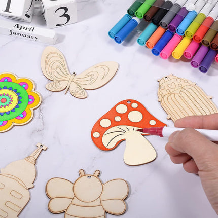 Darzheoy 60Pcs Wood Cutouts Ornaments for Crafts Butterfly Flower Unfinished Wooden Slices DIY Paint Crafts Blank Hanging Embellishment for Painting Spring Holiday Party Supplies Beige.
