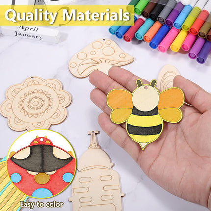 Darzheoy 60Pcs Wood Cutouts Ornaments for Crafts Butterfly Flower Unfinished Wooden Slices DIY Paint Crafts Blank Hanging Embellishment for Painting Spring Holiday Party Supplies Beige.