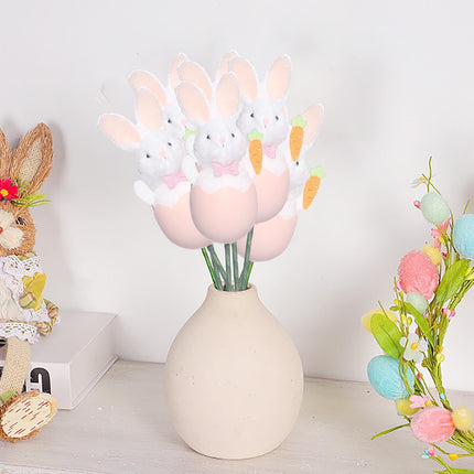 Darzheoy Bunny Plush Doll Pick DIY Bouquet Accessories Adorable Festival Gift Party Vase Filler Decorative Stick Cute Animal Ornament Pink.