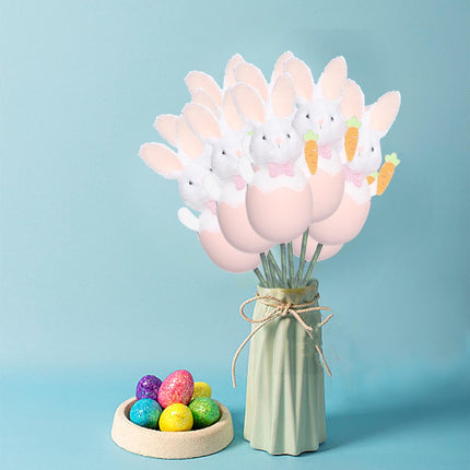 Darzheoy Bunny Plush Doll Pick DIY Bouquet Accessories Adorable Festival Gift Party Vase Filler Decorative Stick Cute Animal Ornament Pink.