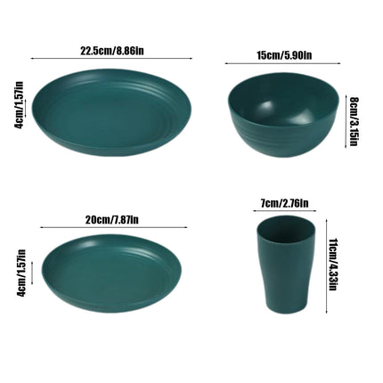 Darzheoy 16 Pieces Kitchen Dinnerware Set, Service for 8, Dinner Plates, Dessert Plate, Cereal Bowls, Cups, Colorful Plastic Outdoor Camping Dishes Green.