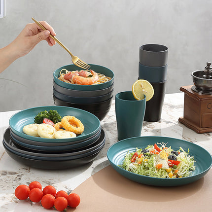 Darzheoy 16 Pieces Kitchen Dinnerware Set, Service for 8, Dinner Plates, Dessert Plate, Cereal Bowls, Cups, Colorful Plastic Outdoor Camping Dishes Green.