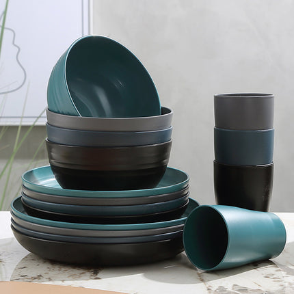 Darzheoy 16 Pieces Kitchen Dinnerware Set, Service for 8, Dinner Plates, Dessert Plate, Cereal Bowls, Cups, Colorful Plastic Outdoor Camping Dishes Green.