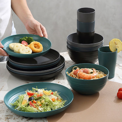 Darzheoy 16 Pieces Kitchen Dinnerware Set, Service for 8, Dinner Plates, Dessert Plate, Cereal Bowls, Cups, Colorful Plastic Outdoor Camping Dishes Green.