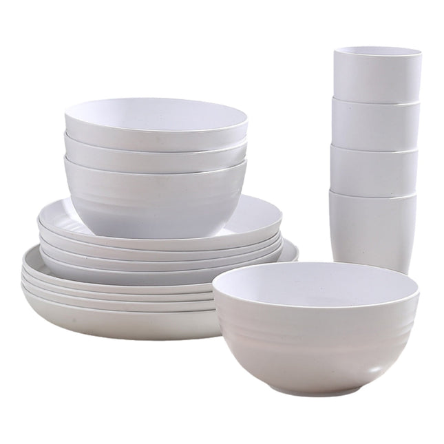 Darzheoy 16 Pieces Kitchen Dinnerware Set, Service for 8, Dinner Plates, Dessert Plate, Cereal Bowls, Cups, Colorful Plastic Outdoor Camping Dishes White.