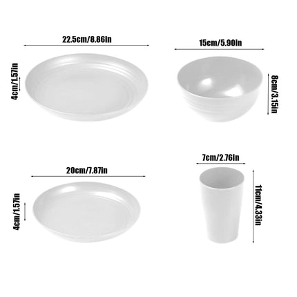 Darzheoy 16 Pieces Kitchen Dinnerware Set, Service for 8, Dinner Plates, Dessert Plate, Cereal Bowls, Cups, Colorful Plastic Outdoor Camping Dishes White.