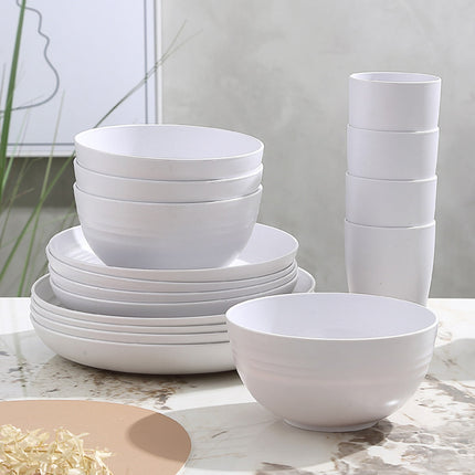 Darzheoy 16 Pieces Kitchen Dinnerware Set, Service for 8, Dinner Plates, Dessert Plate, Cereal Bowls, Cups, Colorful Plastic Outdoor Camping Dishes White.