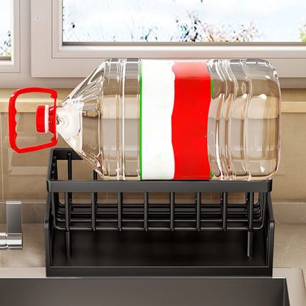 Darzheoy Sponge Holder for Kitchen Sink, Auto Draining Kitchen Sink Caddy, Rustproof Steel Dish Sponge Organizer with Removable Dishcloth Rack, Soap Dispenser Brush Holder Black.
