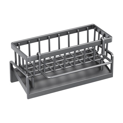 Darzheoy Sponge Holder for Kitchen Sink, Auto Draining Kitchen Sink Caddy, Rustproof Steel Dish Sponge Organizer with Removable Dishcloth Rack, Soap Dispenser Brush Holder Gray.