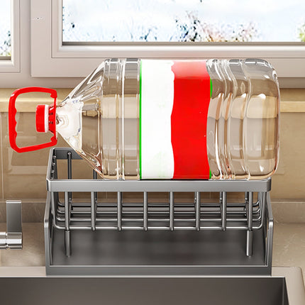 Darzheoy Sponge Holder for Kitchen Sink, Auto Draining Kitchen Sink Caddy, Rustproof Steel Dish Sponge Organizer with Removable Dishcloth Rack, Soap Dispenser Brush Holder Gray.
