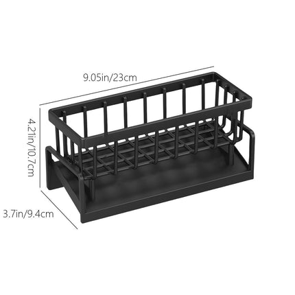 Darzheoy Sponge Holder for Kitchen Sink, Auto Draining Kitchen Sink Caddy, Rustproof Steel Dish Sponge Organizer with Removable Dishcloth Rack, Soap Dispenser Brush Holder X-Black.