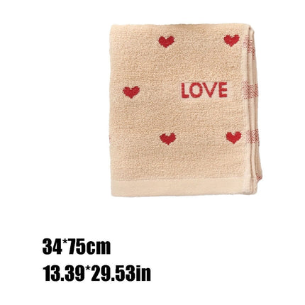 Kdkad Valentines Day Hand Towels, Red White Hearts Cotton Bathroom Towel, Valentines Day Decorative Absorbent Bath Towel for Drying Cleaning Cooking 13.4×29.5 in Coffee.
