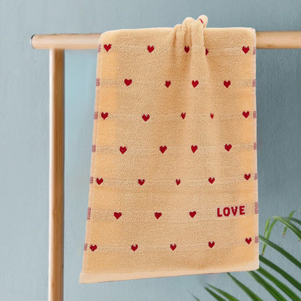 Kdkad Valentines Day Hand Towels, Red White Hearts Cotton Bathroom Towel, Valentines Day Decorative Absorbent Bath Towel for Drying Cleaning Cooking 13.4×29.5 in Coffee.