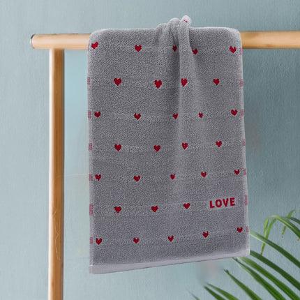 Kdkad Valentines Day Hand Towels, Red White Hearts Cotton Bathroom Towel, Valentines Day Decorative Absorbent Bath Towel for Drying Cleaning Cooking 13.4×29.5 in Gray.