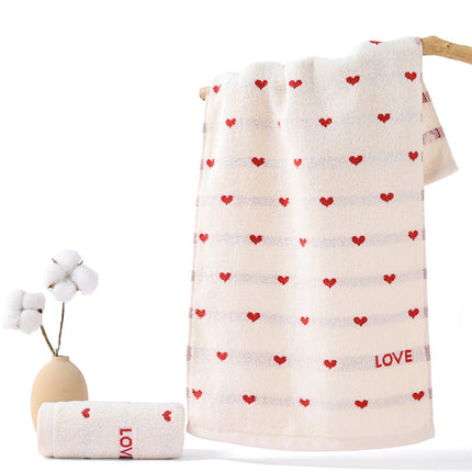 Kdkad Valentines Day Hand Towels, Red White Hearts Cotton Bathroom Towel, Valentines Day Decorative Absorbent Bath Towel for Drying Cleaning Cooking 13.4×29.5 in White.